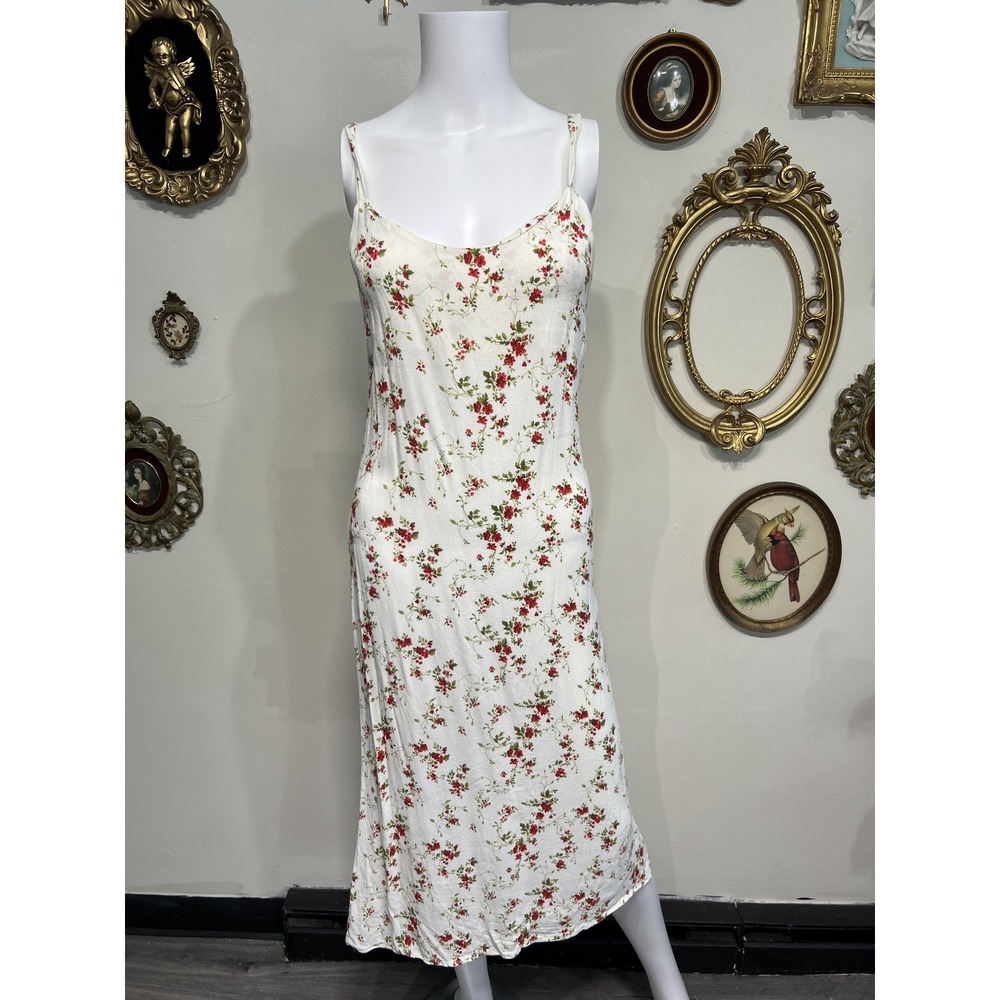 Reformation Cream White Red Floral Print Spaghetti Strap Midi Slip Dress Size 2